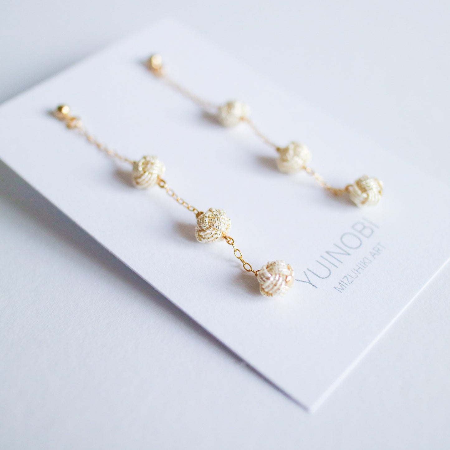 Awaji triple pearl chain earrings, Platinum